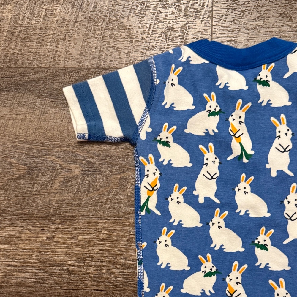 Hanna Andersson 100% Organic Cotton Short John PJ Set w/ Bunny + Striped Print - Picture 12 of 16